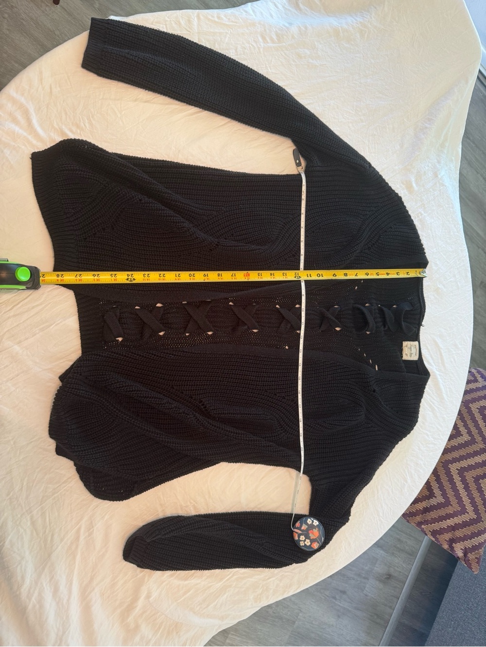Hippie Rose Black Lace-Up Knit Cardigan
